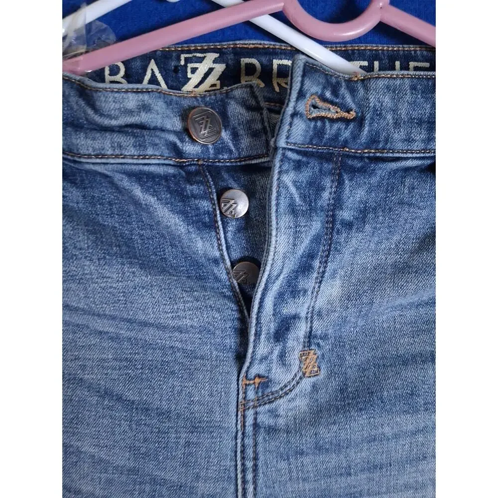 Shabaz Brothers Mens Skinny Jeans 34 Distressed Ripped Paint Splatter Blue Denim